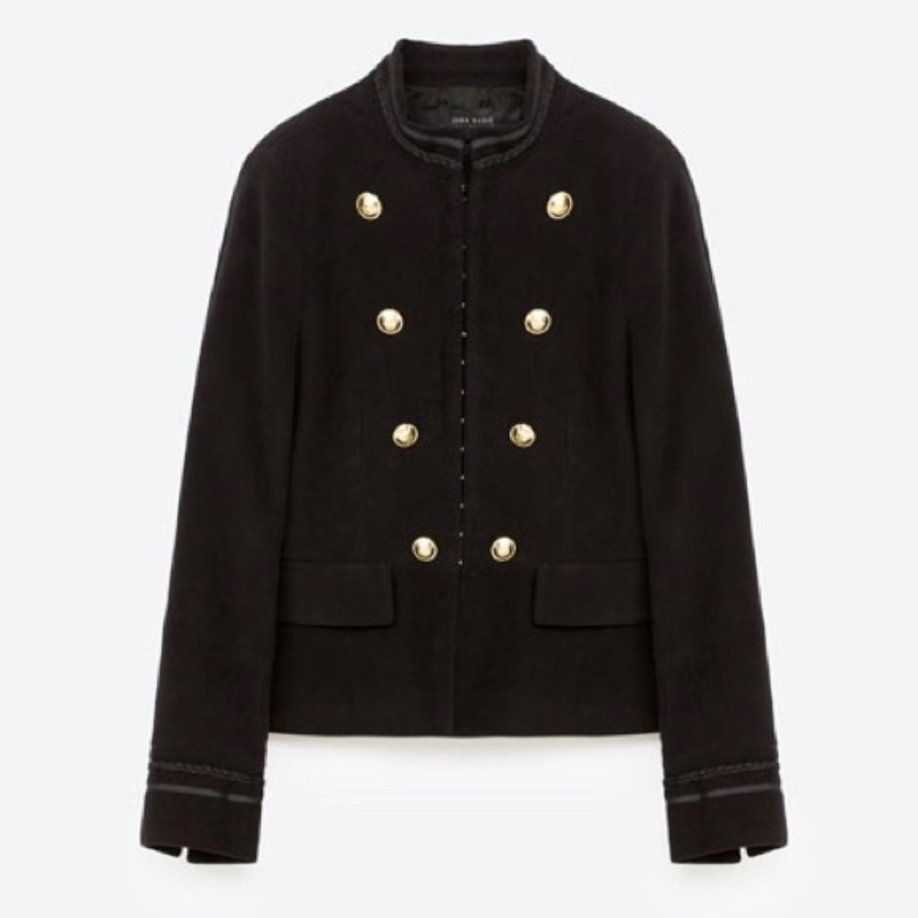Zara Military Jacket Fitted Gold Button Blazer